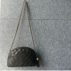 Vintage Chanel Crossbody Camera Tassel Bag
Black Lambskin Authentic